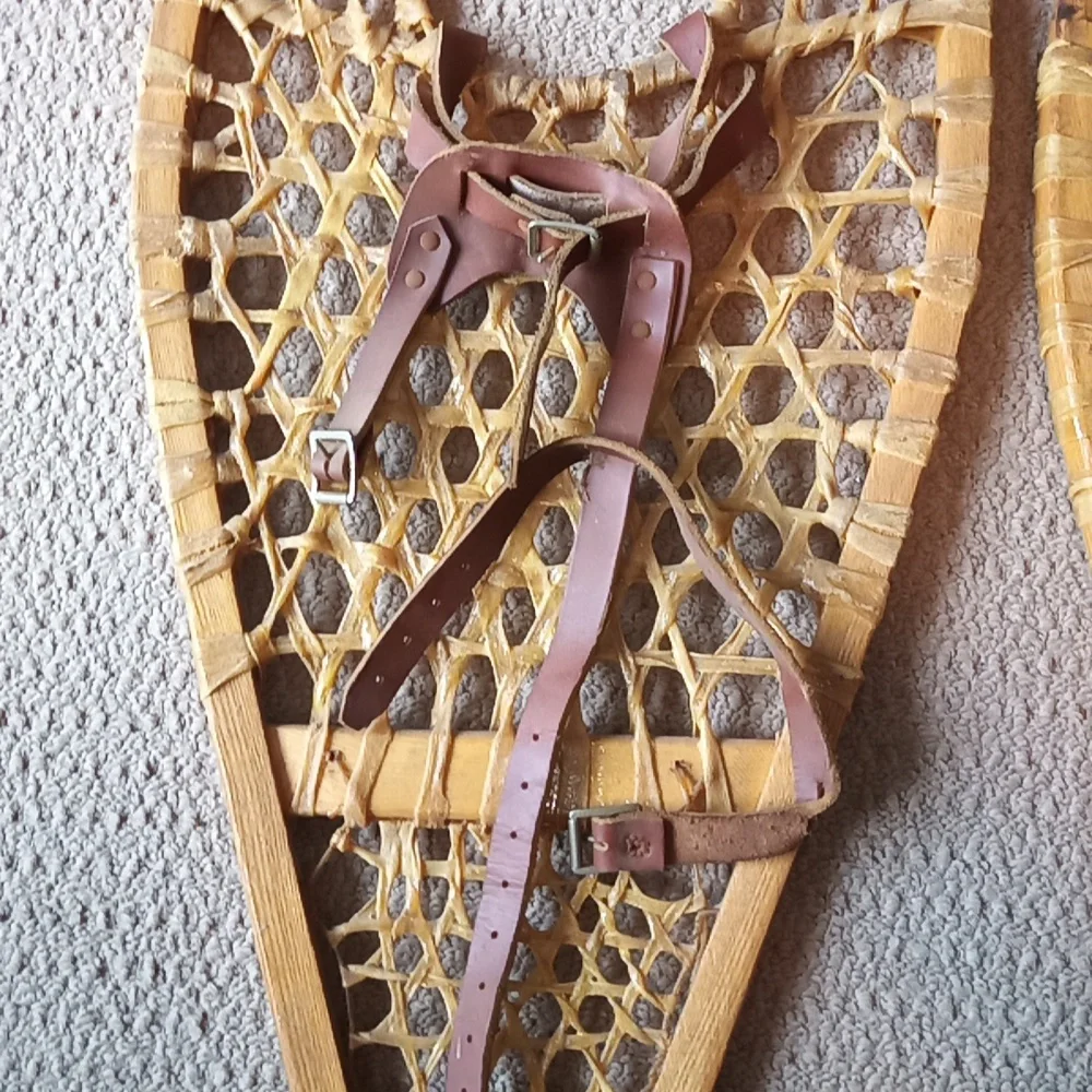 Vintage Kabir Kouba Wood & Rawhide Snowshoes W/ Leather Bindings 48 x 14